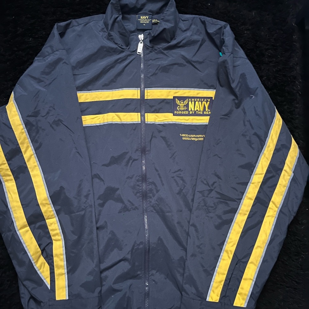Vintage Windbreaker Men's XL Blue Gold Nylon United States Navy Zip Up